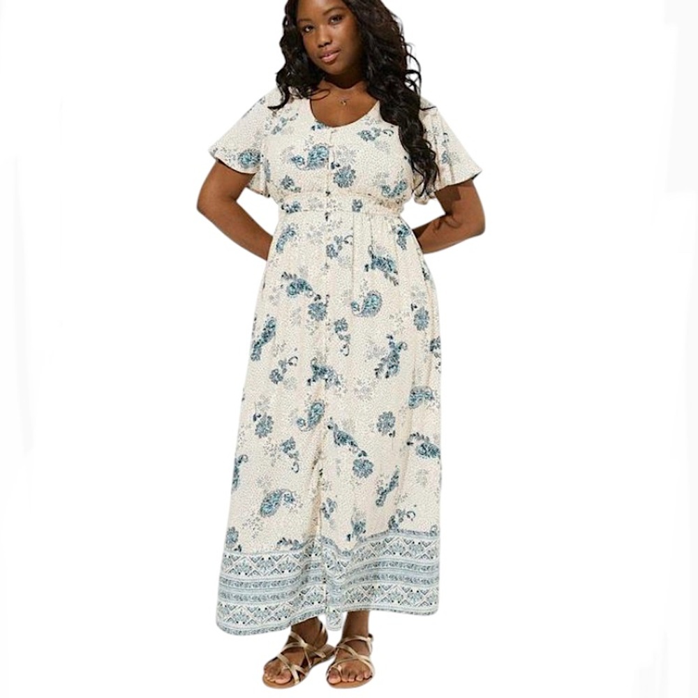 Torrid Blue and Cream Patterned Maxi Dress